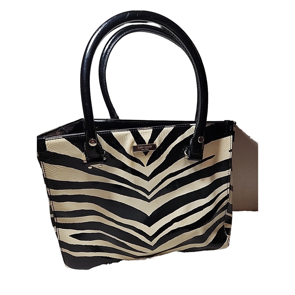 Kate Spade New York Kip Zebra Print Cargo Large Tote Bag Purse Patent Leather